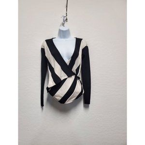 Kenneth Cole New York Side Partial Wrap Black/White Striped Top Sweater XS